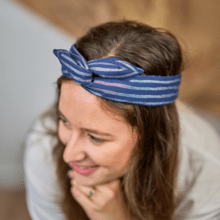 Wire headband retro striped silver dark blue