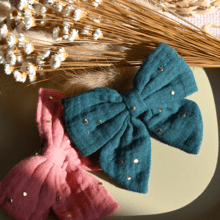 Bow tie hair slide gaze pois or vert canard