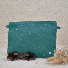 Coton clutch bag gaze pois or eucalyptus