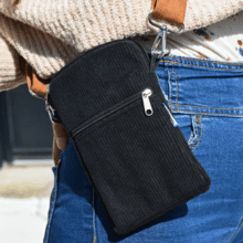 Quilted phone pocket black corduroy