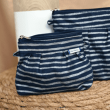 Mini Pleated clutch bag striped silver dark blue