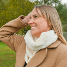 Adult Fur scarf snood gaze pois or écru