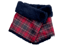 Children fur scarf snood tartan rouge