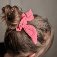 Bunny ear Scrunchie gaze pois or rose sorbet