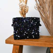 Tiny coton clutch bag purple black sequin