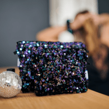 Tiny coton clutch bag purple black sequin