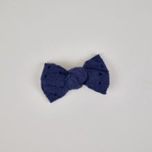 Small bow hair slide blue english embroidery