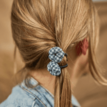 Japan flower pony-tail holder vichy noir