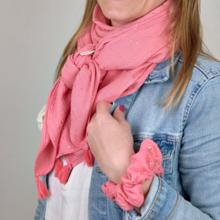 Pom pom scarf gaze pois or rose sorbet