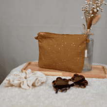 Tiny coton clutch bag gaze pois or caramel