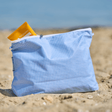 Cosmetic bag with flap sky blue gingham