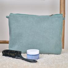 Cosmetic bag with flap lichen corduroy