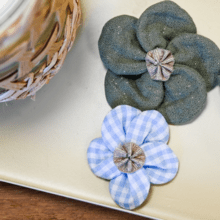 Mini Flower petal hair slide sky blue gingham