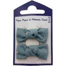 Small bows hair clips gaze pois or bleu gris