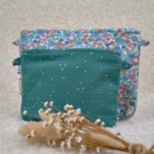 Tiny coton clutch bag gaze pois or eucalyptus