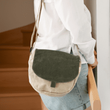 Flap of small shoulder bag khaki corduroy