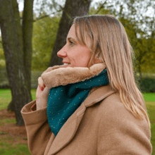 Adult Fur scarf snood gaze pois or vert canard