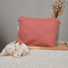 Coton clutch bag gaze pois or rose blush