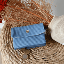 zipper pouch card purse velours côtelé bleu azur
