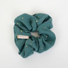 Scrunchie gaze pois or eucalyptus