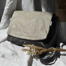 Square flap of saddle bag  golden linen