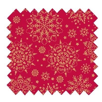 Cotton fabric ex2448 red gold christmas snowflake