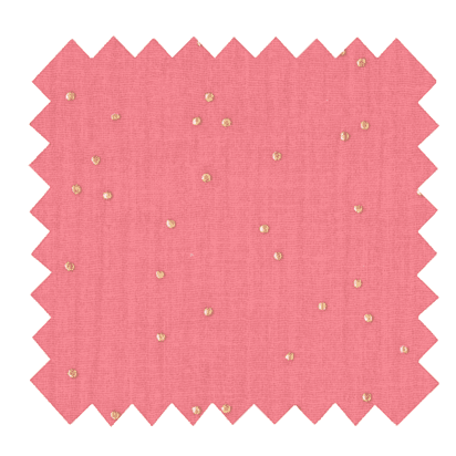 Cotton Fabric gaze pois or rose sorbet